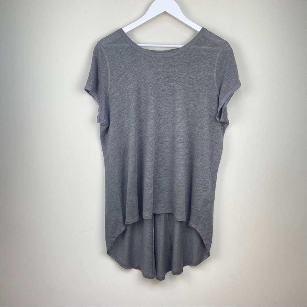 Wrap London 100% Linen Gray Top High-Low Hem with Lace Ribbon Trim US Size 16